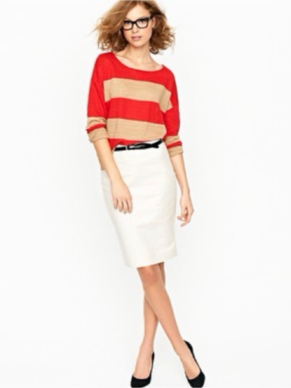 J. CREW Off White Pencil Skirt Stretch Work Party Preppy Classic No. 2